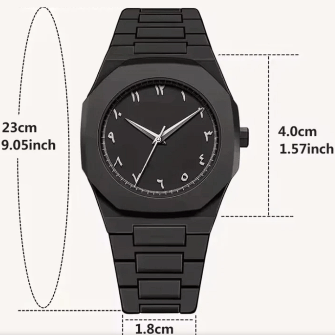 𝐎𝐫𝐢𝐠𝐢𝐧𝐚𝐥 𝐀𝐔𝐑𝐀™ 𝐀𝐫𝐚𝐛𝐢𝐜 𝐄𝐝𝐢𝐭𝐢𝐨𝐧 – Arabic Style Quartz Men's Black Watch - Water Resistance💦